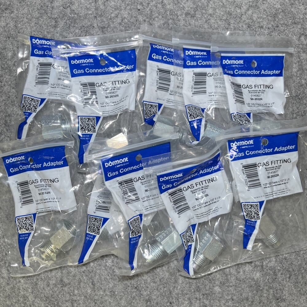10pk Dormont Gas Pipe Fitting Adapter 90-2032R 1/2" OD Flare x 1/2" FIP USA New